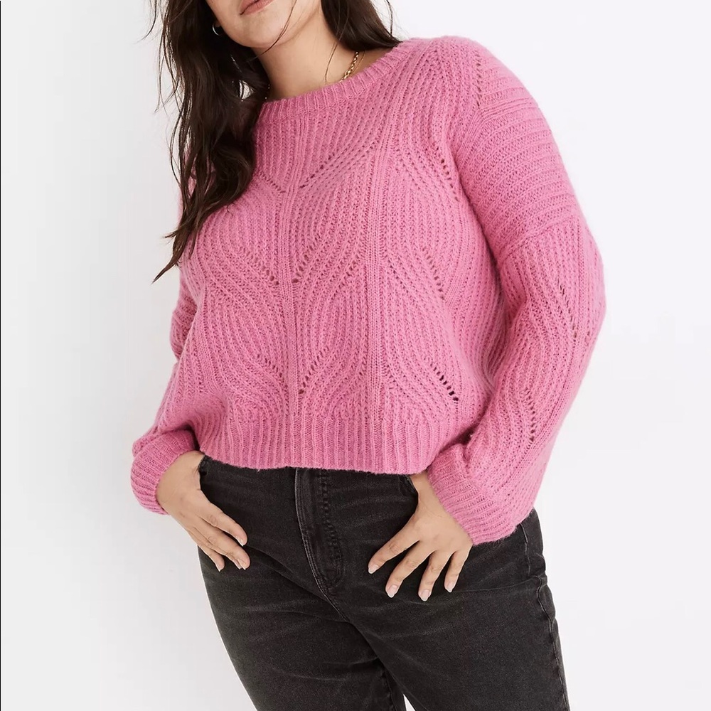 MADEWELL WOMEN'S CHARLEY PULLOVER SWEATER PINK 2XL ALPACA BLEND CABLEKNIT NWOT